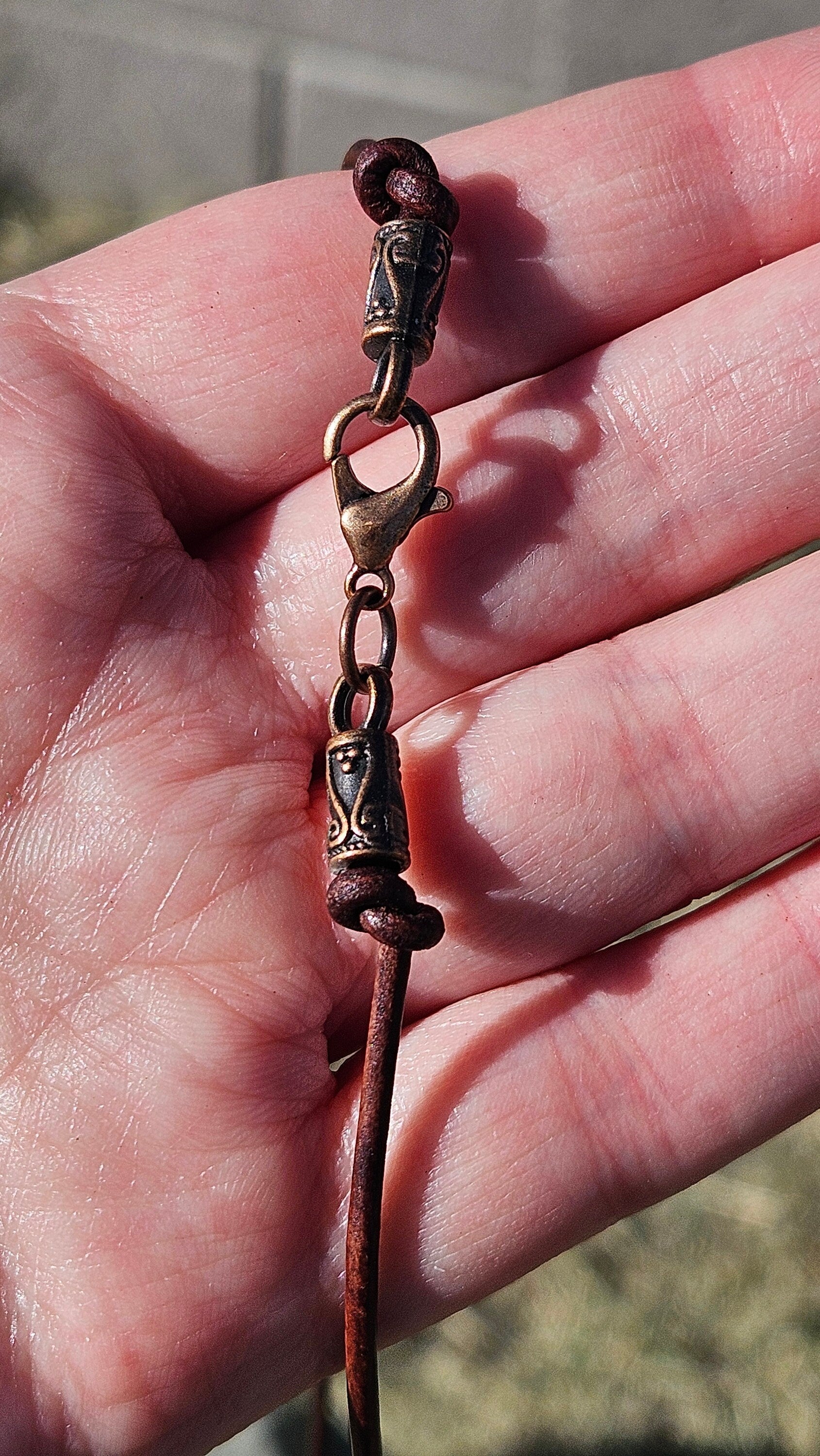 Copper and Red Agate Necklace/ Leather Cord/ Hammered Copper Pendant/ Handmade Jewelry/ by Elven Soul