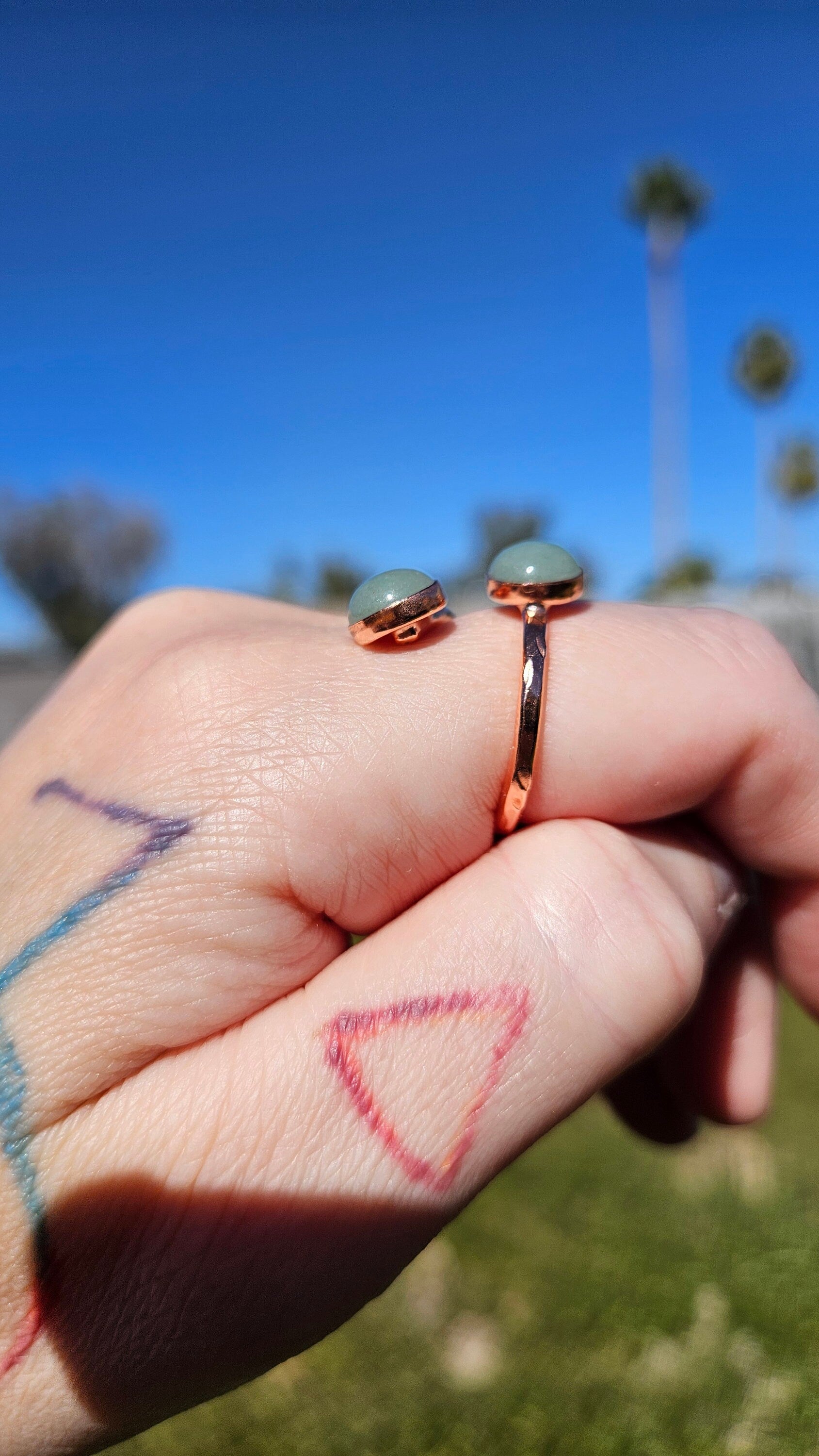 The Persephone Ring by Elven Soul/ Green Aventurine Copper Ring/Adjustable/ Hammered Copper Band/ Crystal and Copper Jewelry/ Double Stone