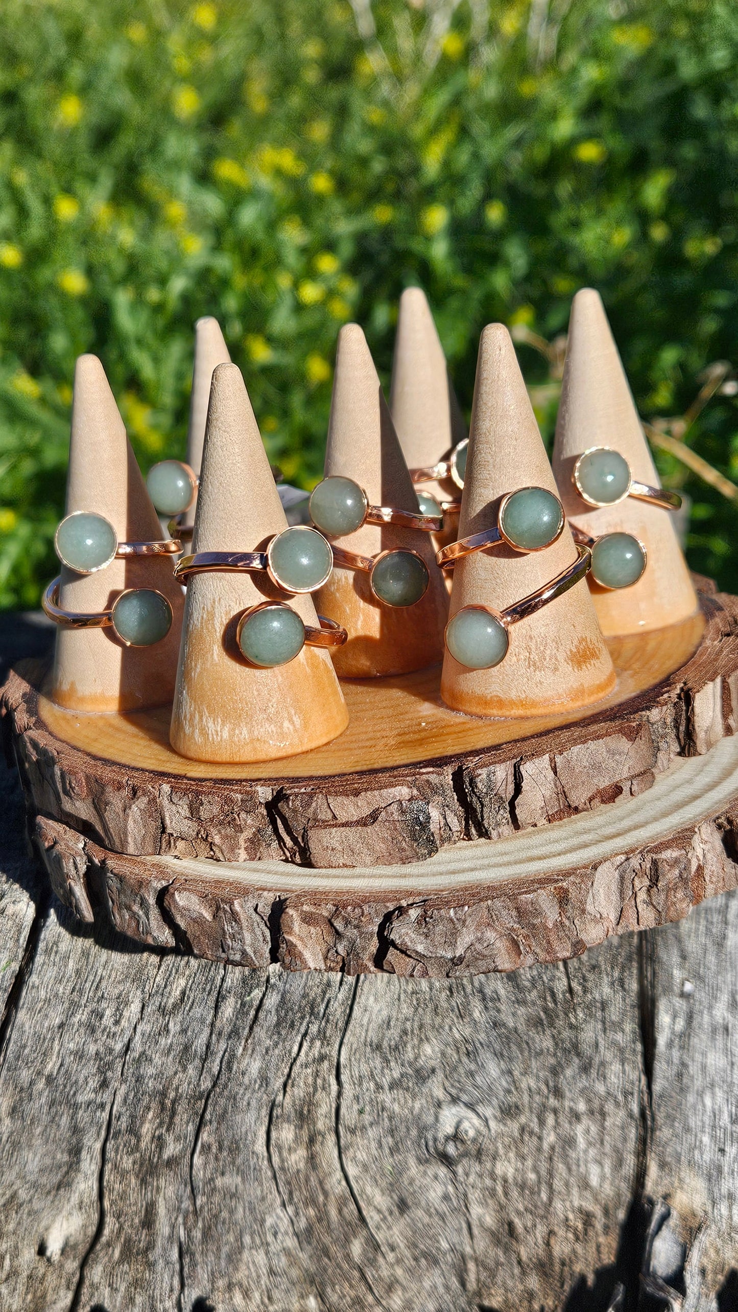 The Persephone Ring by Elven Soul/ Green Aventurine Copper Ring/Adjustable/ Hammered Copper Band/ Crystal and Copper Jewelry/ Double Stone