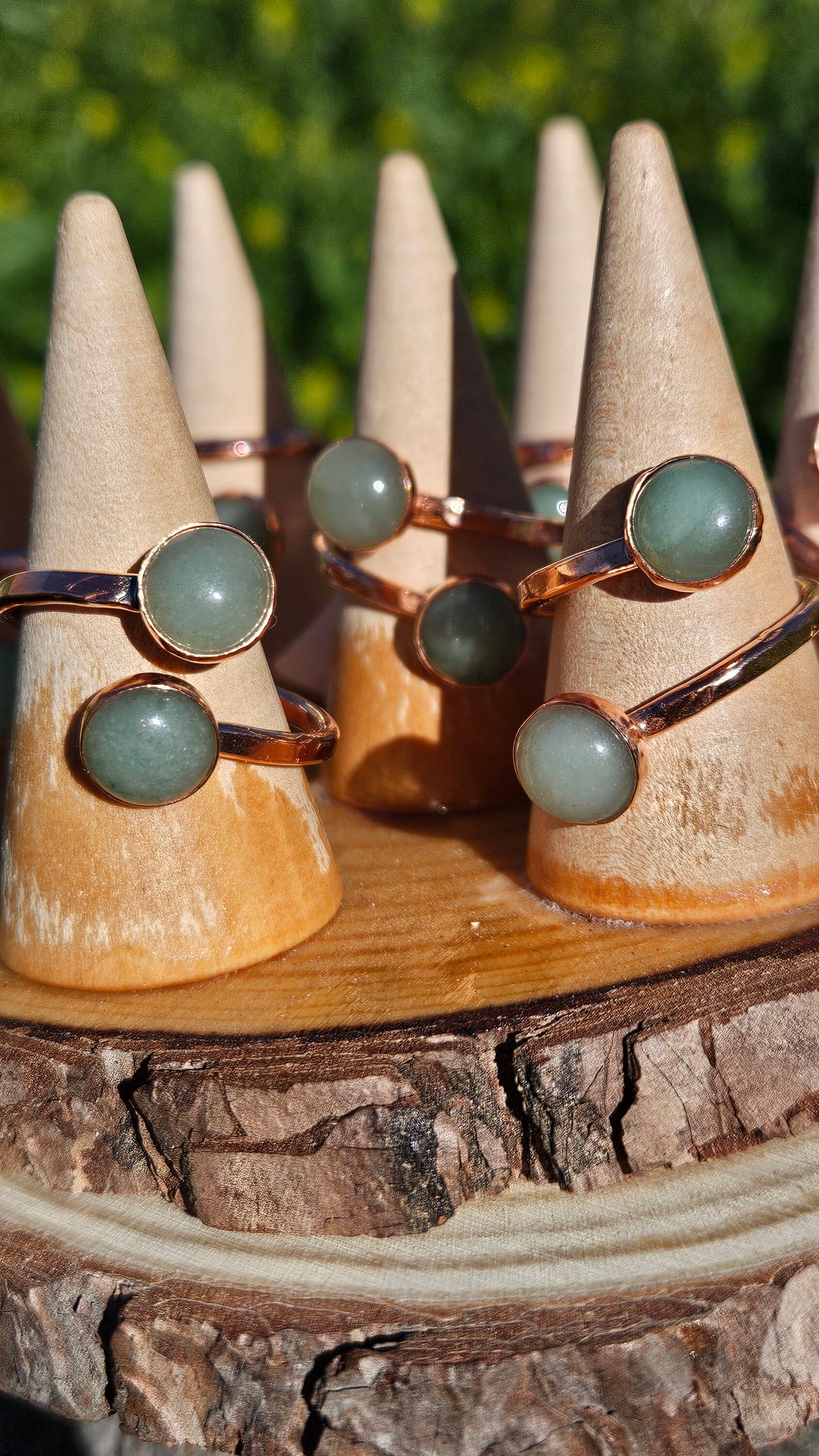 The Persephone Ring by Elven Soul/ Green Aventurine Copper Ring/Adjustable/ Hammered Copper Band/ Crystal and Copper Jewelry/ Double Stone